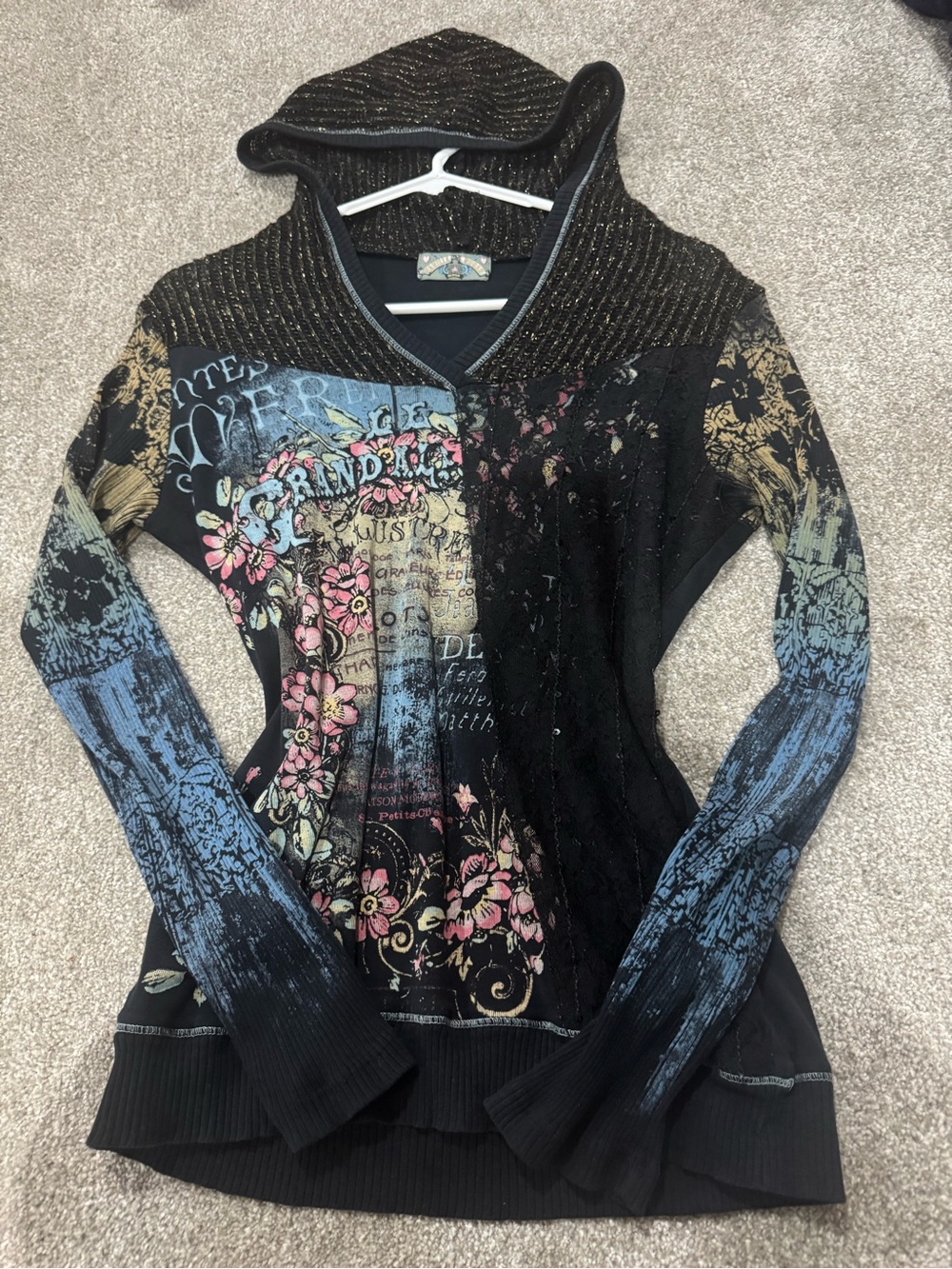 Vanilla Sugar Black Multicolor Graphic Hooded Sweatshirt